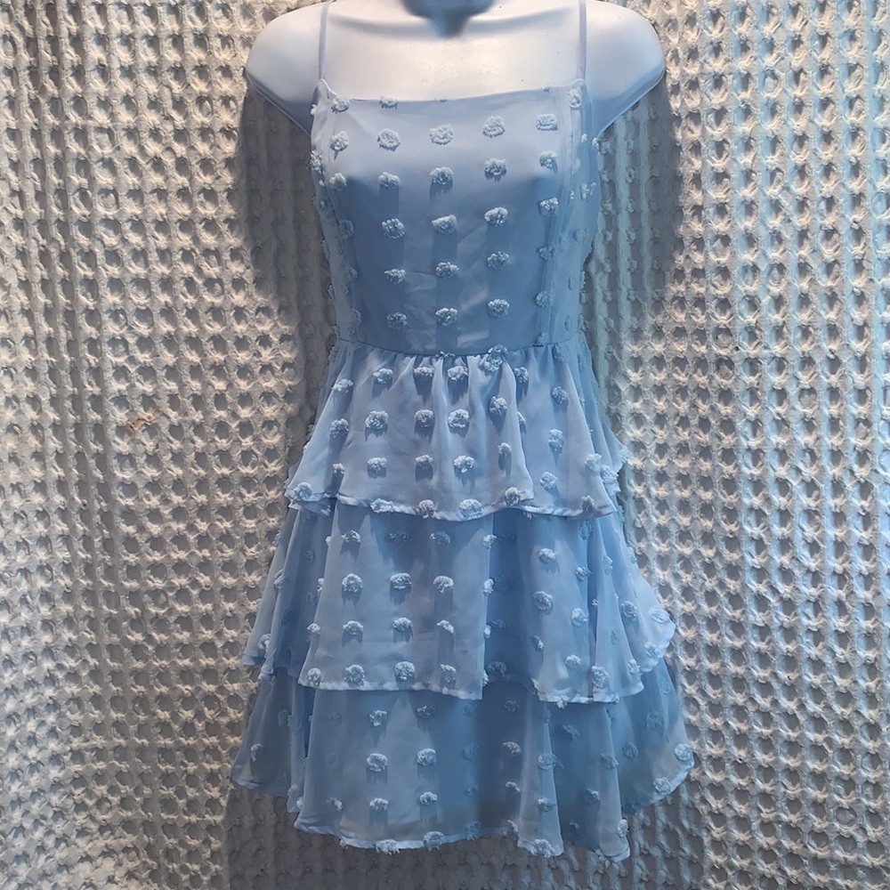 Trixxi Baby Blue Swiss Dot Chiffon Mini Dress - Picture 4 of 6